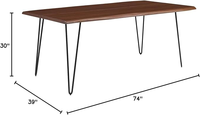 Modway Ardor 74" Live Edge Acacia Wood Rectangular Dining Table in Black Walnut