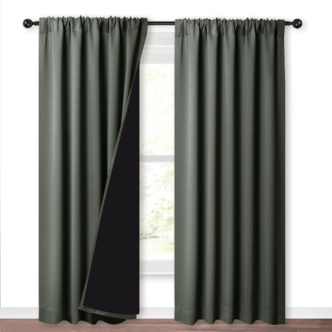 NICETOWN 100% Blackout Curtains for Living Room, Privacy Protection & Noise Reducing Drapes, Black Lined Window Treatment Panels for Patio Sliding Glass Door (Dark Mallard, 2 Pieces, W52 x L84)