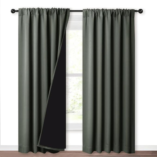 NICETOWN 100% Blackout Curtains for Living Room, Privacy Protection & Noise Reducing Drapes, Black Lined Window Treatment Panels for Patio Sliding Glass Door (Dark Mallard, 2 Pieces, W52 x L84)