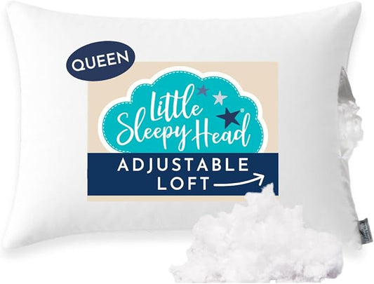 Little Sleepy Head Queen Pillow for Sleeping, Adjustable Loft Bed Pillow with Hypoallergenic Down-Like Fill, Hotel Quality Comfort, Soft or Firm Support - Queen Size Pillow 1 Pack, 20x30