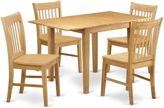 East West Furniture NDNO5-OAK-W 5 Piece Modern Dining Table Set Includes a Rectangle Wooden Table with Dropleaf and 4 Dining Chairs, 30x48 Inch, Oak