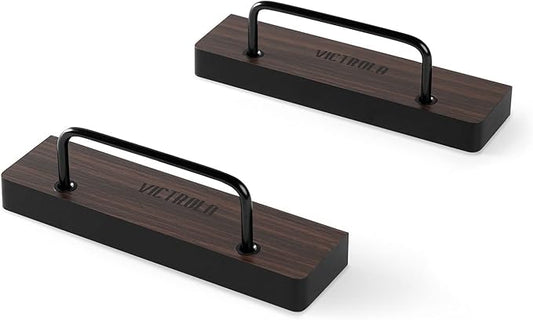 Victrola The Shelves – Vinyl Record Display Holders – Showcase Your Favourite Album Art, Set of 2, with Black Metal Accents, Wall Mountable (Pair, Espresso)