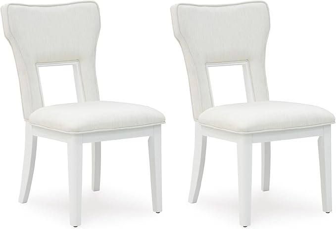 Signature Design by Ashley Chalanna Modern Upholstered Dining Chair with Cushion and Adjustable Levelers, Set of 2, White