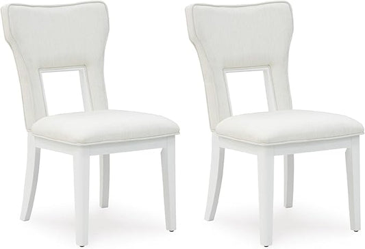 Signature Design by Ashley Chalanna Modern Upholstered Dining Chair with Cushion and Adjustable Levelers, Set of 2, White