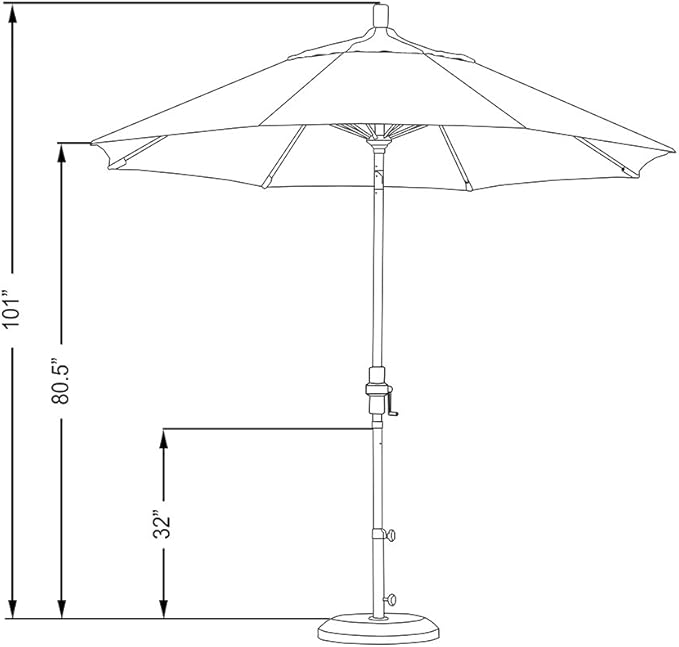 California Umbrella 9' Round Aluminum Pole Fiberglass Rib Patio Umbrella, Crank Lift, Collar Tilt, White Finish, Black Olefin