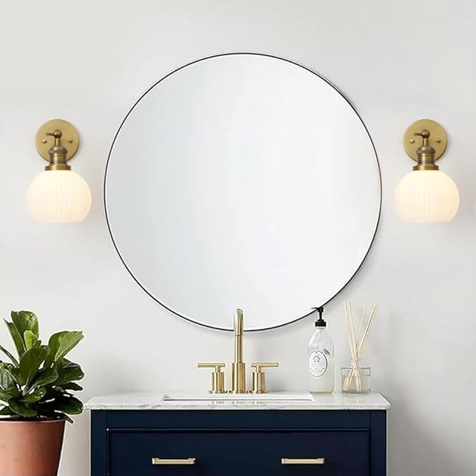 Vintage Wall Sconce 1-Light with Milk White Glass Globe Shade, Hardwired Modern Indoor Wall Mounted Lamp Fixture for Farmhouse Living Room Bedroom Bathroom