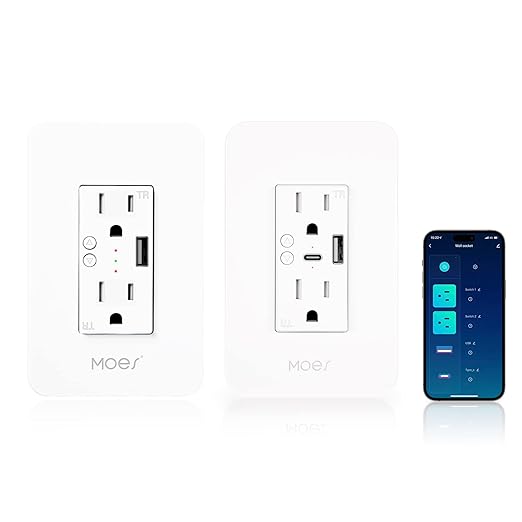 MOES Smart Wall Outlet 3 Pack, with USB C Ports, 2.4GHz WiFi USB Socket Plug, Compatible with Alexa Ggoole Assistant
