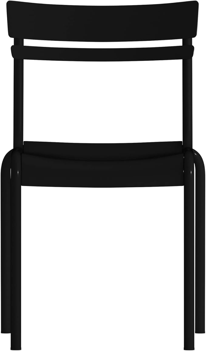 Flash Furniture Nash Commercial Grade Steel Stack Chair, Indoor-Outdoor Armless Chair with 2 Slat Back, Set of 2, Black