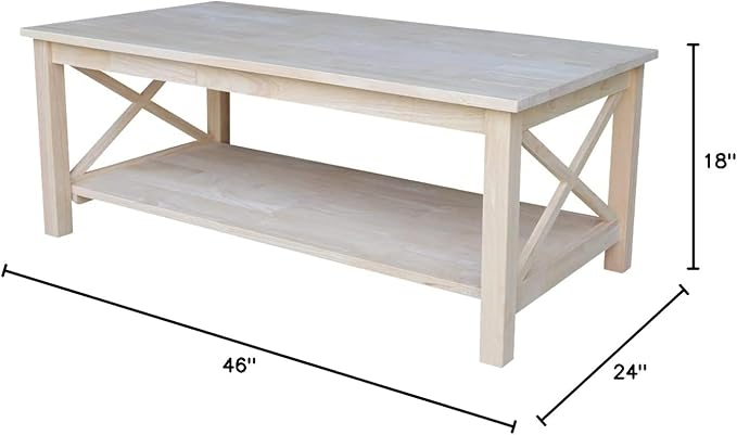 Hampton Solid Wood Coffee Table, Unfinished