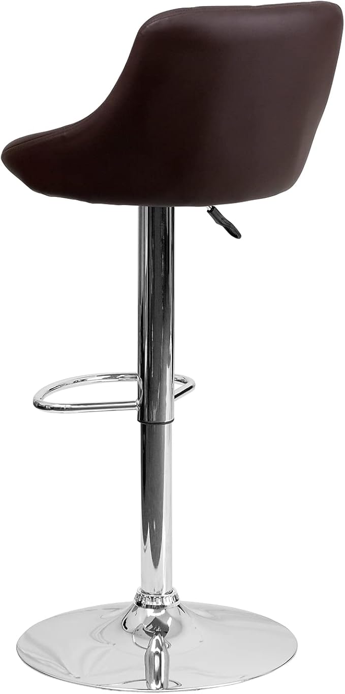Flash Furniture Caldwell 2 Pack Contemporary Brown Vinyl Bucket Seat Adjustable Height Barstool with Diamond Pattern Back and Chrome Base