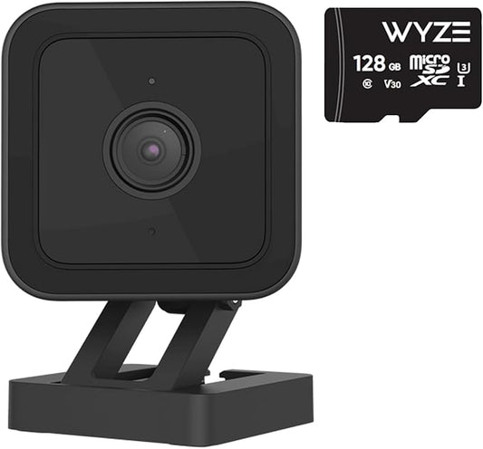 Cam v3 w 128GB SD Card, 1080p Plug-in Smart Security Camera, Color Night Vision, Motion Detection, 2-Way Audio, Compatible with Alexa, Google Assistant, Indoor/Outdoor, Wired, Black