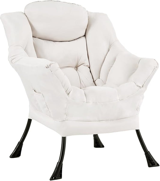 Lazy Chair for Living Room, Modern Accent Chairs with Armrests, Beige Armchairs with Side Pocket, Cozy Lazy Sofa for Reading, Balcony, Bedroom, Dorm, Small Spaces