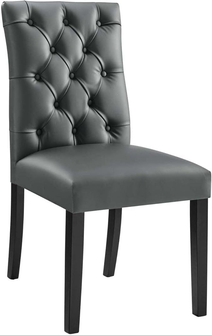 Duchess Button Tufted Vegan Leather Dining Chair in Gray
