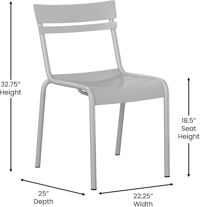 Flash Furniture Nash Commercial Grade Steel Stack Chair, Indoor-Outdoor Armless Chair with 2 Slat Back, Silver