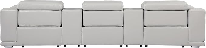 BlackJack Furniture Venice Top Grain Italian Leather Power Recline 5 Piece Sofa - 134" Theater Seating Modern Couch for Living Room Apartment Home with Adjustable Headrests & USB Port, Light Grey