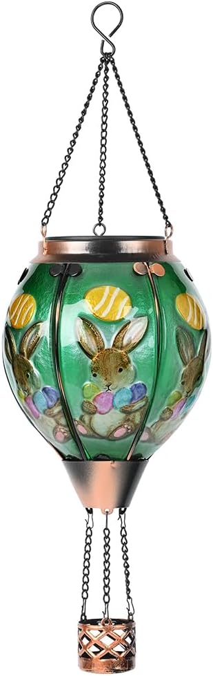 Hot Air Balloon Solar Lantern - Butterfly Stained Glass Lantern, Simulated Flickering & Dancing Flame, Outdoor Hanging Yard Light Waterproof IP65 for Patio Lawn Porch Decor Gift