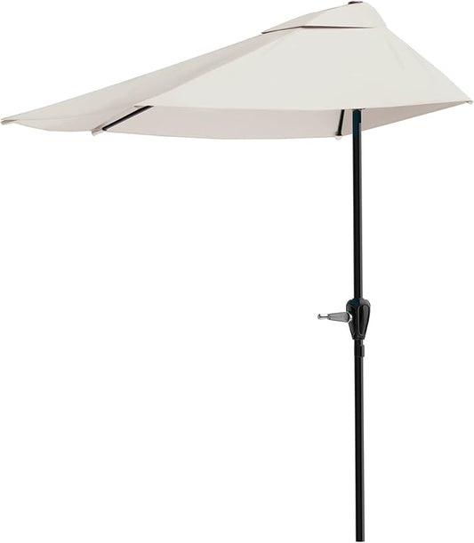 Half Umbrella Outdoor Patio Shade - 9 ft Patio Umbrella with Easy Crank - Small Canopy for Balcony, Table, or Deck by Pure Garden (Champagne)