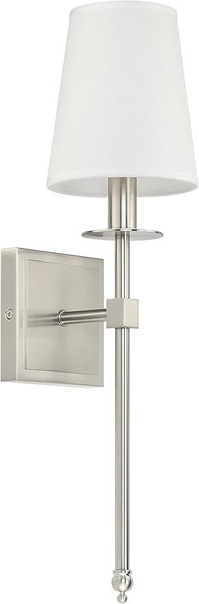 XiNBEi Lighting Bedroom Wall Lamps Set of 2, Modern Bedside Wall Sconce Light with Flared Fabric Shade 1 Light Wall Light Fixture Brushed Nickel Finish for Vanity Bathroom & Living Room