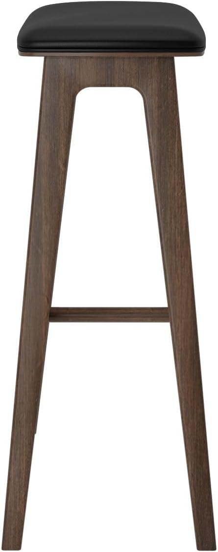 Plank+Beam Beryl Bar Height Stool - Mid-Century Modern Rubberwood Bar Stool with Faux Leather Seat, Metal Footrest, Easy Assembly, 2-Pack, Walnut/Black