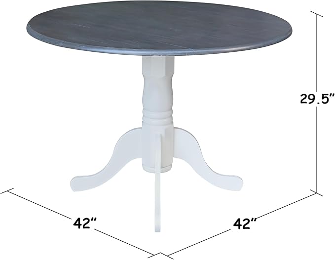 IC INTERNATIONAL CONCEPTS 42" Drop Leaf Wood Table with 2 Emily Side Chairs in White/Heather Gray
