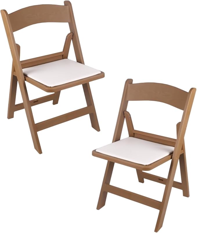 BTEXPERT Resin Folding Chair Vinyl Padded Seat Indoor Outdoor Lightweight Set for Home Event Party Picnic Kitchen Dining Church School Weddings- Set of 2 Natural Chestnut