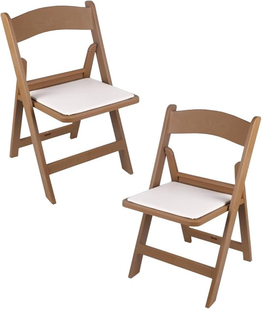 BTEXPERT Resin Folding Chair Vinyl Padded Seat Indoor Outdoor Lightweight Set for Home Event Party Picnic Kitchen Dining Church School Weddings- Set of 2 Natural Chestnut