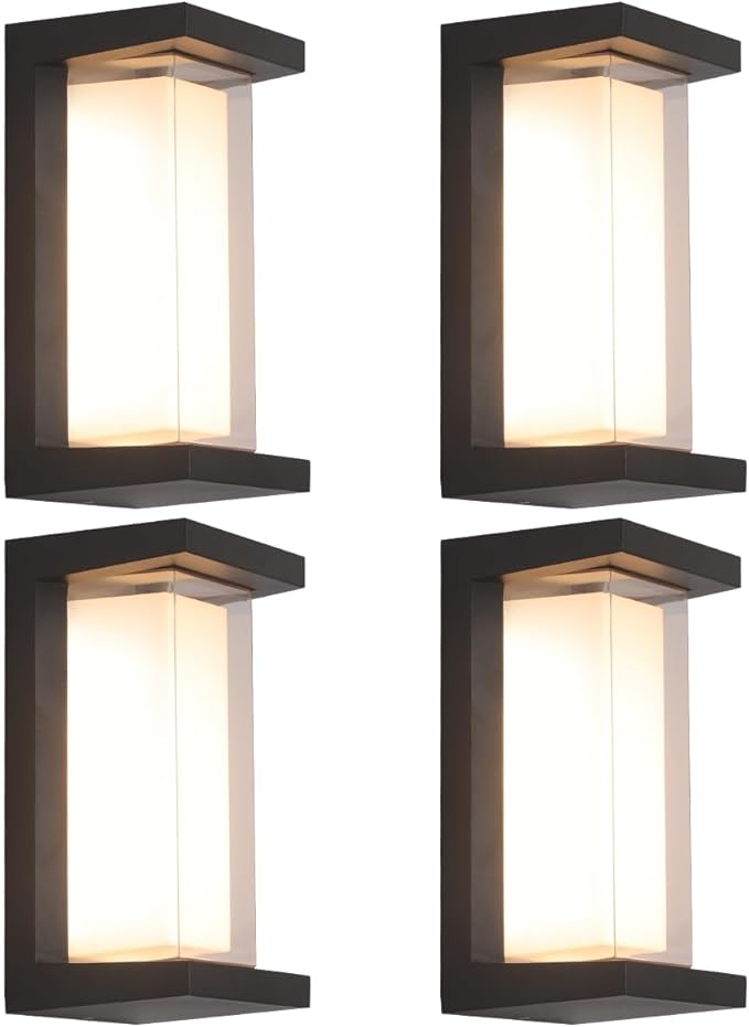 24W Outdoor Porch Light,15%-100% Dimmable Outdoor Wall Lights,3000K/4000K/6500K Adjustable Outdoor Modern Wall Sconce Lights,Waterproof Exterior Wall Lighting,2160LM Indoor Wall Sconce 4 Pack