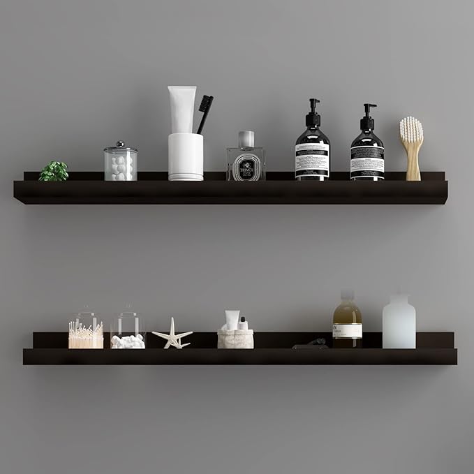 WELLAND Vista Photo Shelf Picture Ledge Floating Wall Shelves, 36-inch, Set of 2, Espresso