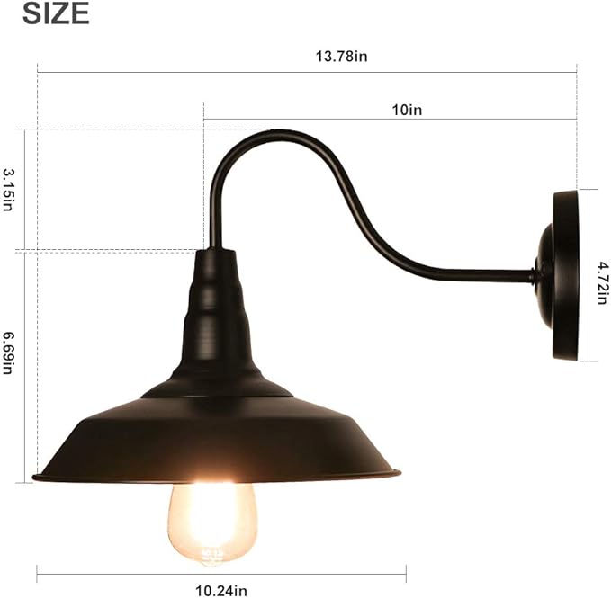 LynPon Gooseneck Barn Lights Indoor, Black Farmhouse Wall Sconces Set of Two, 2 Pack Rustic Wall Light Fixtures Industrial Wall Mount Lighting for Warehouse Front Door Porch Garage Entryway