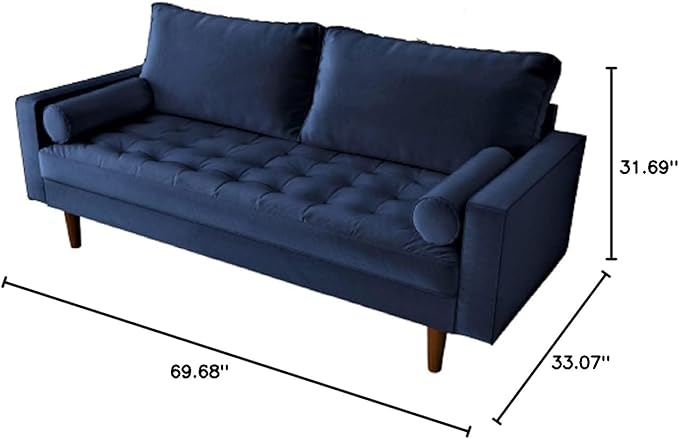 Container Furniture Direct Womble Modern Velvet Upholstered Living Room Diamond Tufted Chesterfield with Gleaming Nailheads, Loveseat, Sofa, Misty Blue
