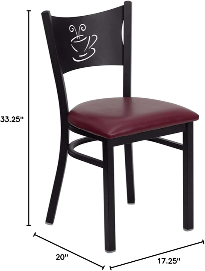 Flash Furniture 2 Pk. HERCULES Series Black Coffee Back Metal Restaurant Chair - Burgundy Vinyl Seat