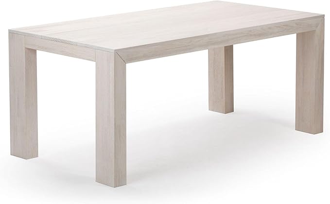 Plank+Beam 72 Inch Modern Solid Wood Dining Table - Solid Pine, Wirebrush Finish, Seats 6, Non-Toxic Finish, Easy Assembly, for Kitchen or Office, White Sand Wirebrush