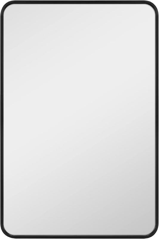 MCS Master & Co. Modern Metal Large Wall Mirror, Minimalist Home Decor Rectangle Mirror with Rounded Corners for Living Room, Bedroom, or Bathroom, 24 by 36 Inch, Black