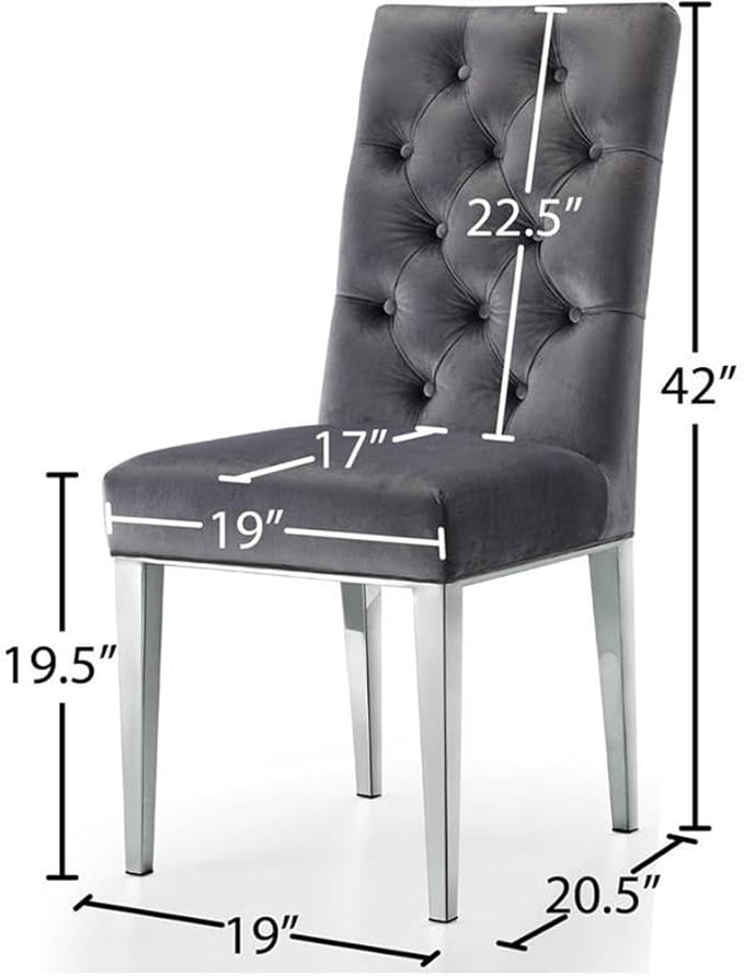Meridian Furniture Juno 19.5" H Velvet Dining Chair in Gray (Set of 2)