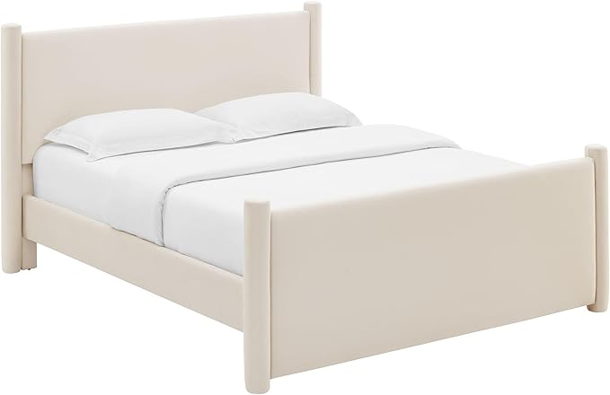 Modway Rael Full Platform Bed Frame with Upholstered Headboard and Footboard in Alabaster – Stain-Resistant Performance Velvet Full Size Bed with Rounded Posts