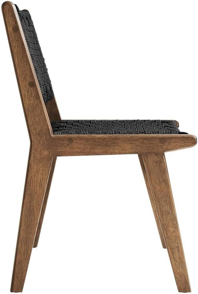 Modway Saoirse Woven Rope Wood Dining Side Chair in Walnutt Black