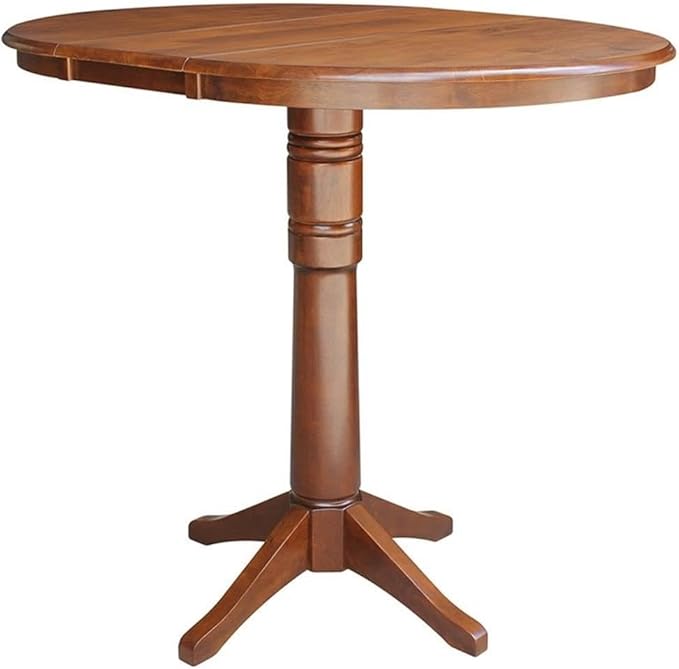 International Concepts 36" Round Top Pedestal Table with 12" Leaf-40.9" H-Dining, Counter, or Bar Height, Espresso