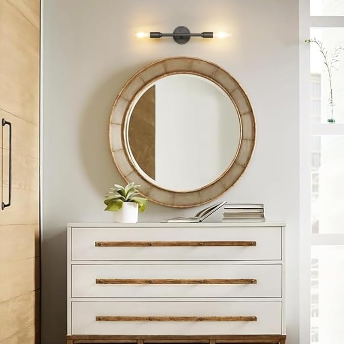 Phansthy 2 Light Vanity Light Matte Black Double Sconce Light for Hallway Kitchen Bathroom (Black)