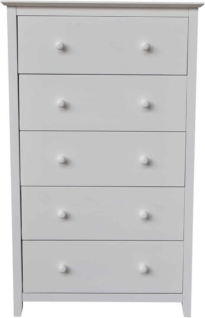 International Concepts Solid Wood Bedroom Dresser/Chest with 5 Drawers in White