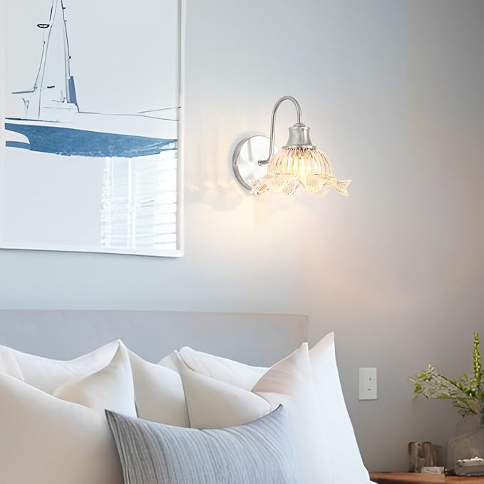 Wall Sconce Lights, Brushed Nickel Sconce Wall Decor with Crystal Glass Shades - Bathroom Vanity Mirror Lighting for Bedroom/Bathroom, Modern Hardwaired Wall Light Fixtures, E26