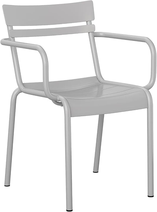 Flash Furniture Nash Commercial Grade Steel Stack Chair, Indoor-Outdoor Arm Chair with 2 Slat Back, Silver