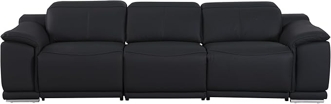 BlackJack Furniture Venice Top Grain Italian Leather Recliner 5 Seater 4 Power Reclining Seater 2 Piece Sofa Set with Adjustable Headrests Modern Seating Sofa and Loveseat for Living Room , Black
