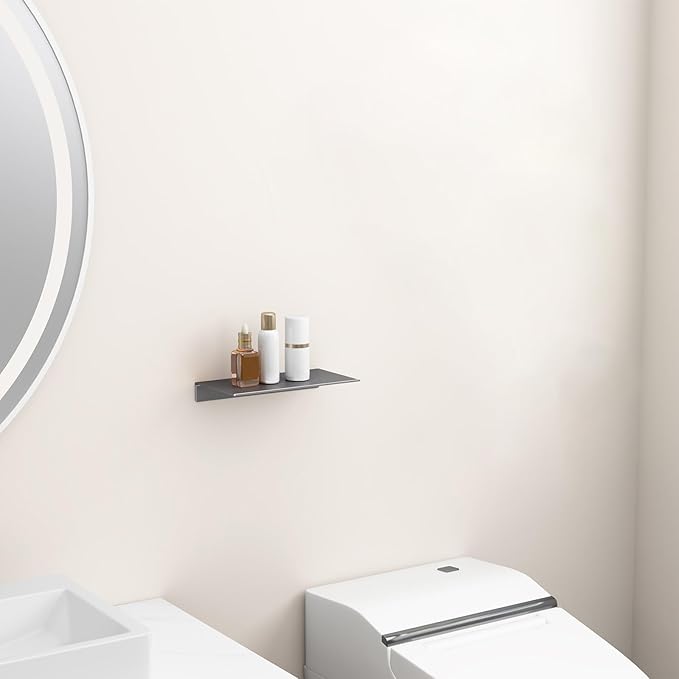 Danpoo Small Floating Shelf for Wall Storage, Mini Display Shelf for Collectibles, Metal Wall Shelf for Bathroom/Living Room/Kitchen/Bedroom(Grey, 8")