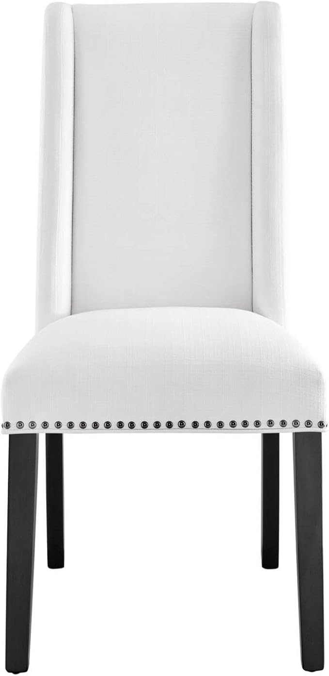 Modway Baron Upholstered Fabric Tall Back Dining Parsons Chair with Nailhead Trim in White 23.5 x 19.5 x 40