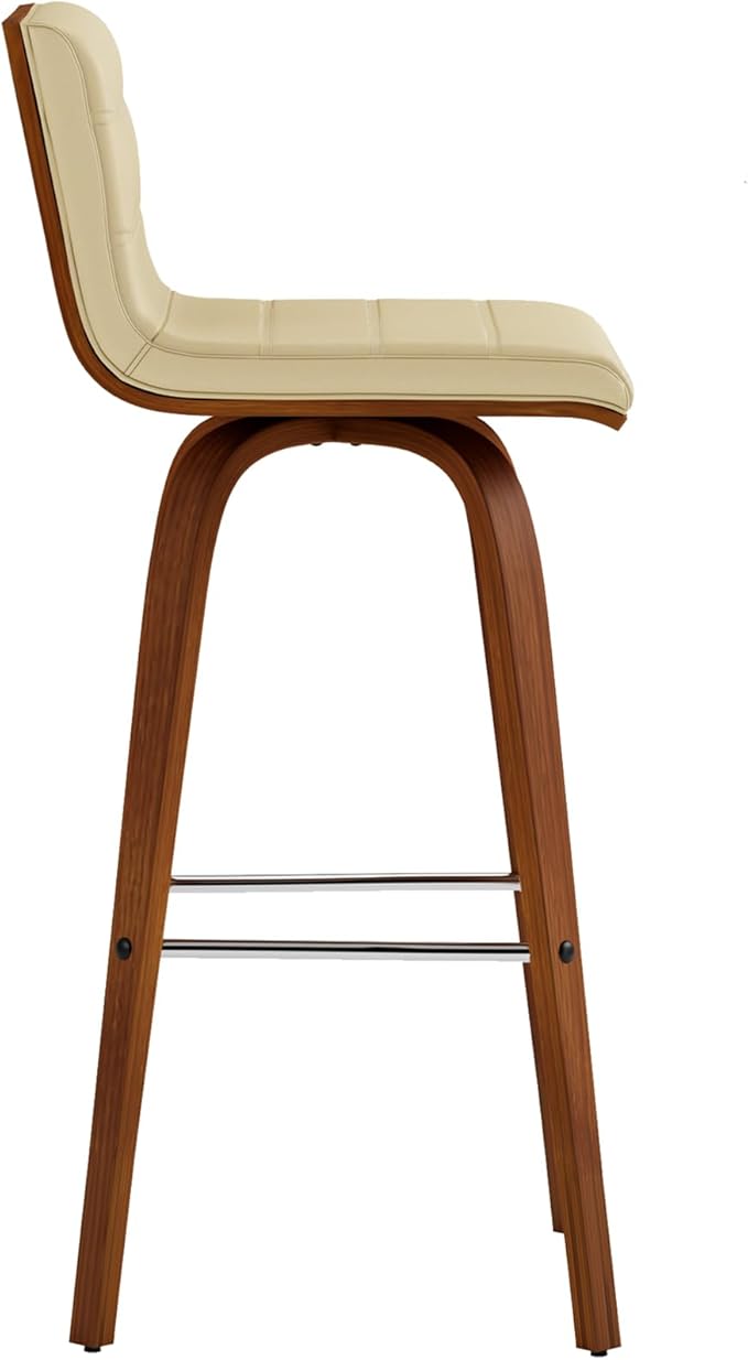 Vienna 30" Swivel Bar Stool in Walnut Wood Finish with Cream Faux Leather - Set of 2