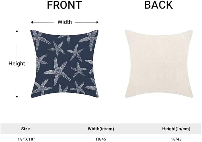 BETGINY Coastal Throw Pillow Cover 18X18 Inch Pack of 2,Summer Nautical Navy Blue Starfish Decorative Pillow Covers Square Linen Beach Ocean Pillow Cases Cushion for Bedroom Home Sofa Decor