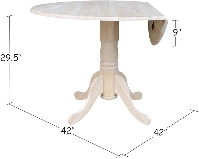 International Concepts 42" Dual Drop Leaf 2 Madrid Chairs Dining Table, Unfinished