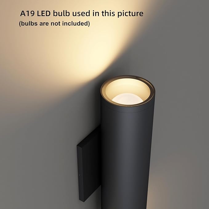 Outdoor Wall Lights, E26 Base, Aluminum Waterproof Modern Wall Sconces Cylinder Design, Black Modern Up and Down Wall Light Fixture Wall Sconces for Living Room,Garage, Porch and Patio