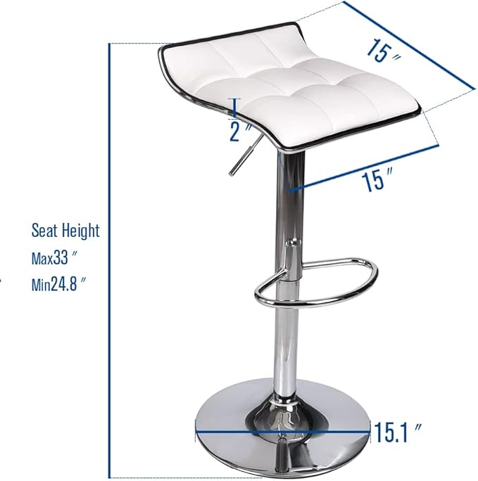 Set of 2 Barstool, Adjustable Swivel Gas Lift Bar Stools, PU Leather with Chrome Base, White
