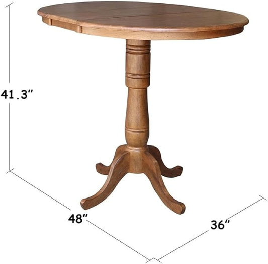 IC INTERNATIONAL CONCEPTS 36" Solid Wood Round Top Pedestal Table in Oak with 12" Leaf - 41.3" H